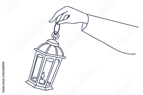Hand Holding Lantern One Line Drawing Concept