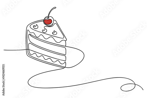 Minimal Cake with Cherry Line Drawing Art