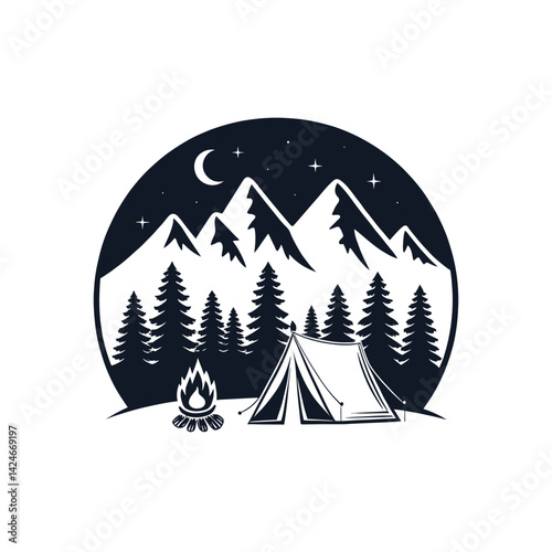 camping silhouette logo vector line art logo design
