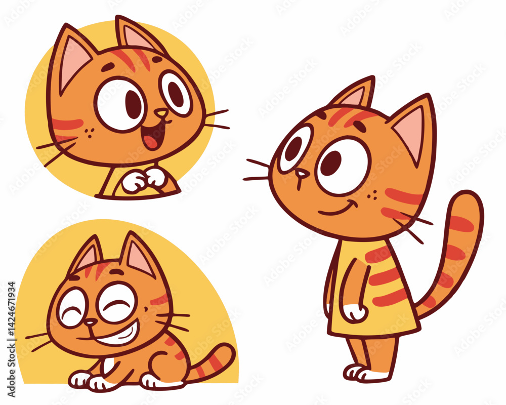 Playful cartoon cat expressions on colorful background Playful cartoon cat expressions on colorful background