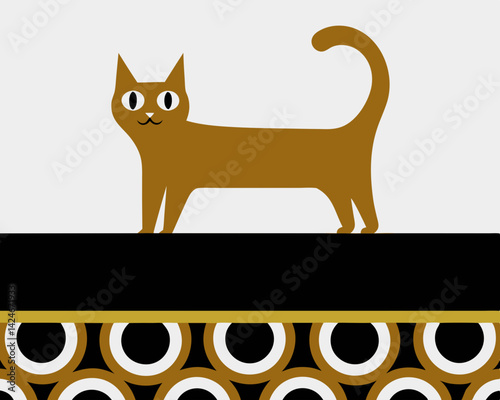 Cute brown cat standing on decorative background  