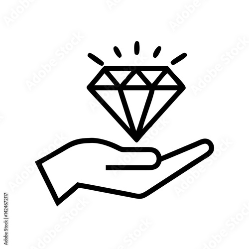 Hand holding diamond icon representing value, wealth concept