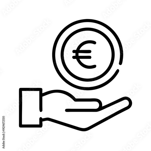 Euro coin icon held in hand, financial transaction concept