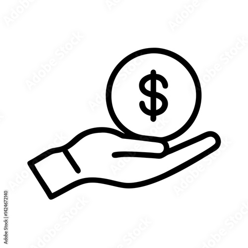 Hand holding dollar coin icon, financial investment concept