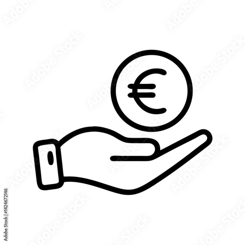 Hand holding euro coin icon, finance and economy concept
