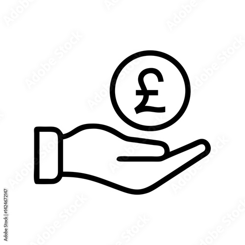 Hand holding pound coin icon, currency exchange concept
