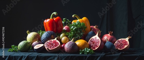 Healthy Food Ingredients Arranged On Dark Background