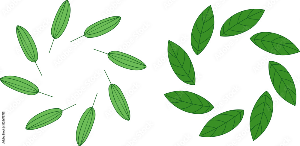 Naklejka premium Green round frames from simple leaves.