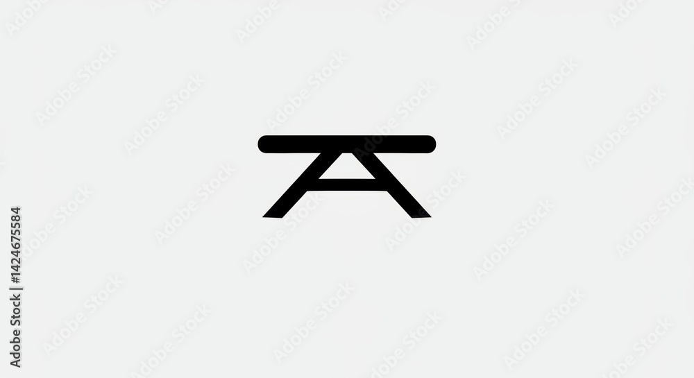 Geometric Table Icon: Minimalist Black Design on White. Geometric Table Icon: Minimalist Black Design on White.