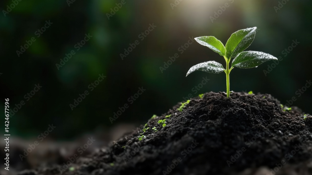 A young sprout emerging from fertile soil A young sprout emerging from fertile soil