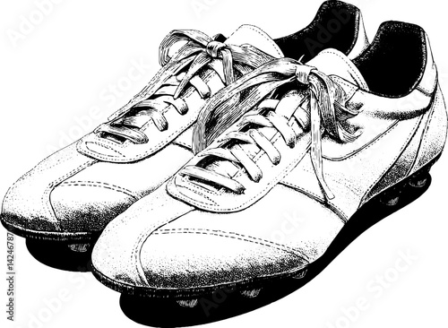 Vintage engraved illustration of bold soccer shoes for sports design and apparel