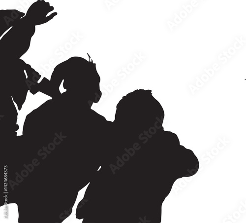 Group of Kids Dancing Silhouettes, Joyful Children Vector Art, Playful Poses for Design and Decoration
