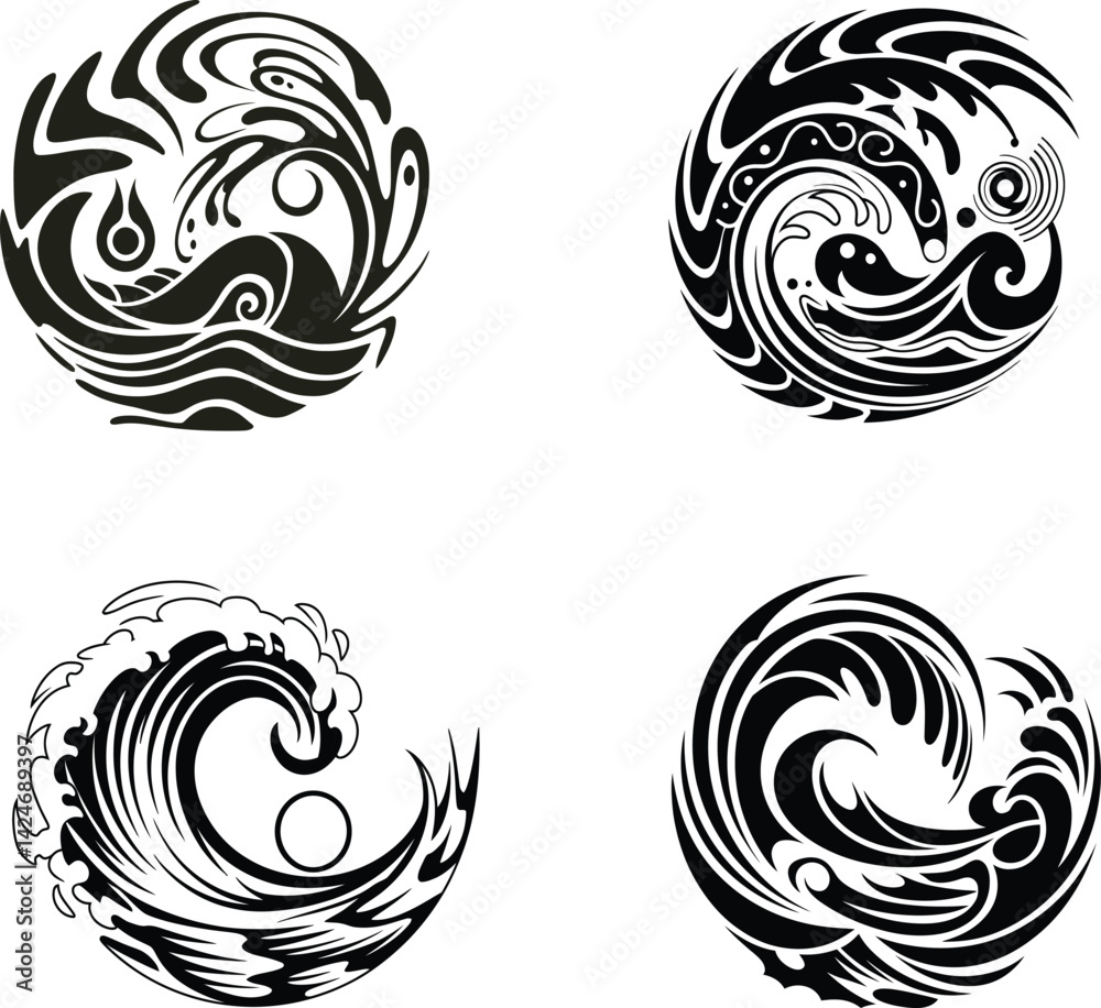 Fototapeta premium Vector Set of Circular Wave Designs