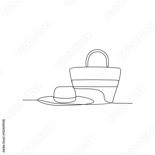 One continuous line drawing of Accessories at the beach vector design illustration. Summer holiday themes design in simple linear continuous style vector concept. Suitable for education design purpose