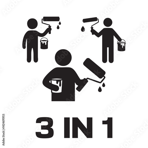 Black Silhouette Vector of People Painting Walls – Home Renovation and Maintenance Concept
