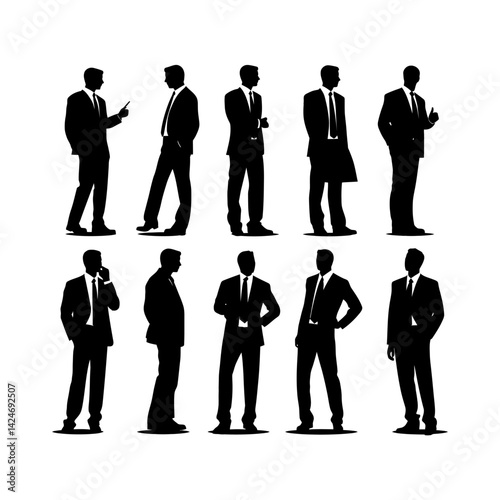 Commanding Businessman Silhouette set clipart