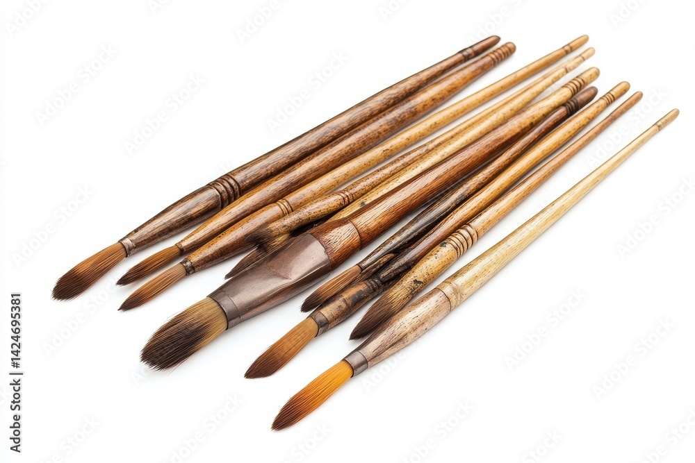A collection of painting brushes on white isolated on white background. A collection of painting brushes on white isolated on white background.
