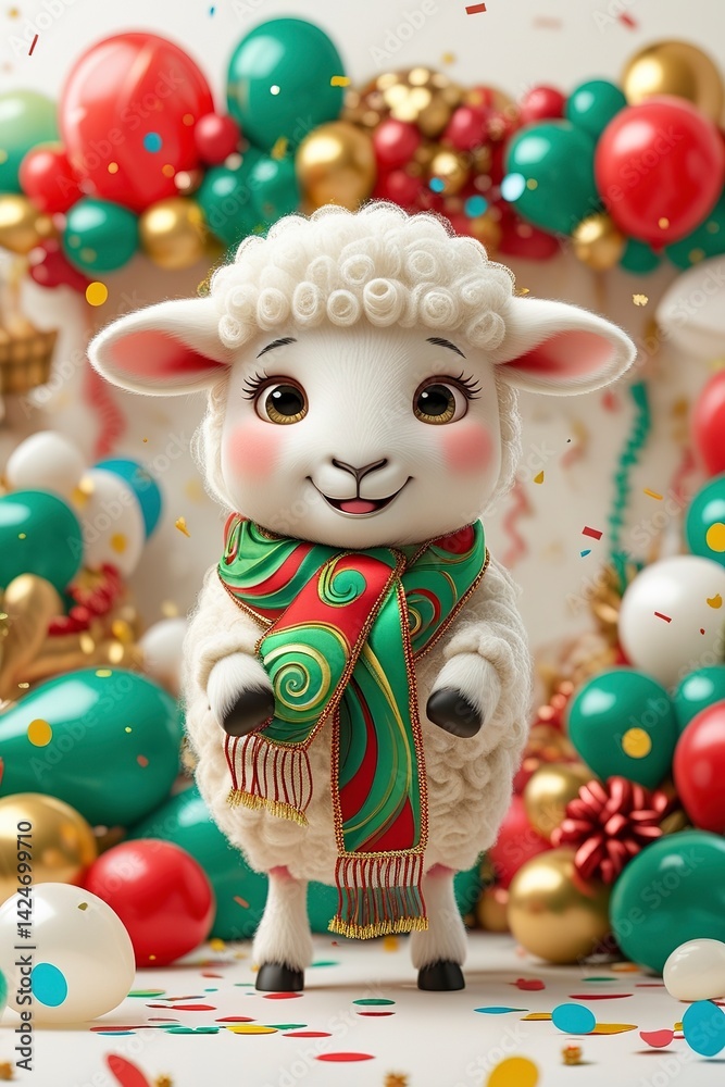 Adorable Cartoon Sheep with Festive Decorations Adorable Cartoon Sheep with Festive Decorations