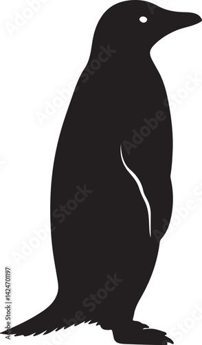 Adelie Penguin Silhouette on White Background