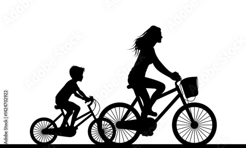 Mother and Child Cycling Silhouette