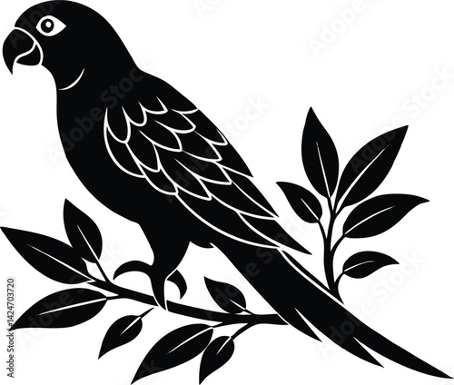 Parrot on Branch Silhouette