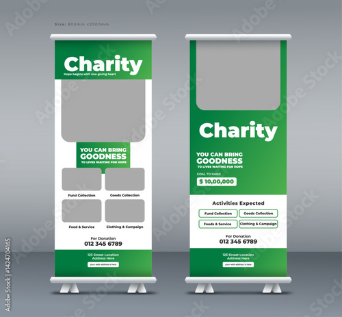 Donation charity roll up banner | Fundraising event, Nonprofit campaign roll up banner | Humanitarian aid community pull up banner, or x banner print template
