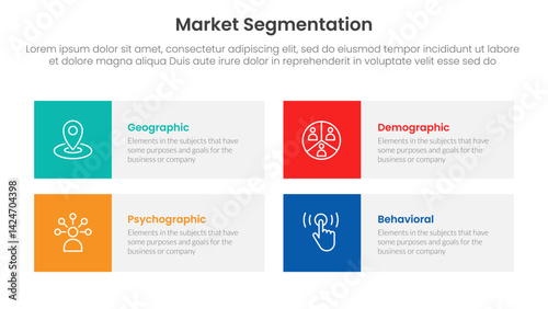 market segmentation framework analysis infographic 4 point stage template with long box rectangle box stack for slide presentation