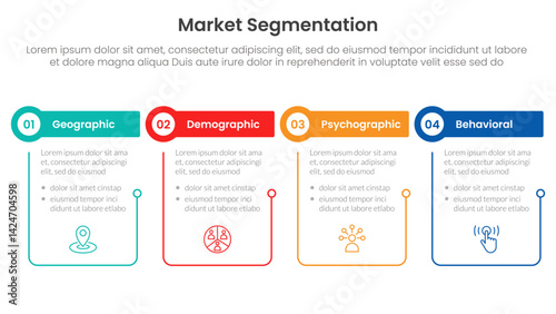 market segmentation framework analysis infographic 4 point stage template with outline table and circle header for slide presentation