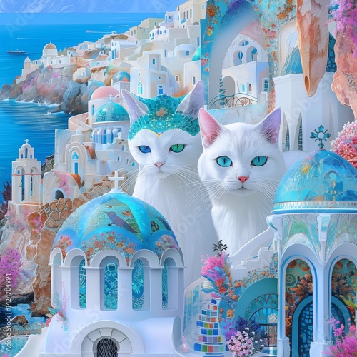 Cats in a Greece landscape