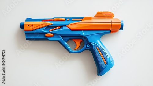 A sleek dart-shooting toy gun with bright blue and orange design