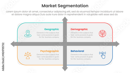 market segmentation framework analysis infographic 4 point stage template with rounded rectangle box and arrow direction for slide presentation