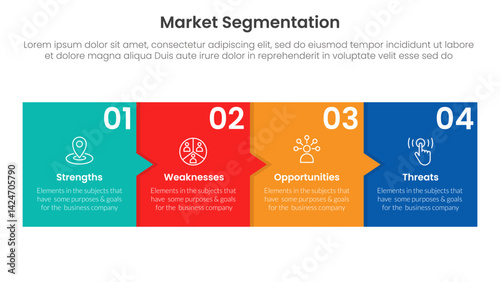 market segmentation framework analysis infographic 4 point stage template with box and small arrow for slide presentation