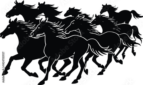 Running Horse Herd Silhouette
