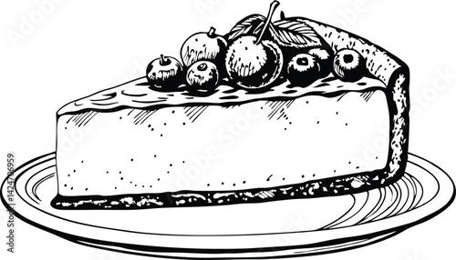 Slice of cheesecake with berries topping for dessert menus, food blogs, and sweet themes