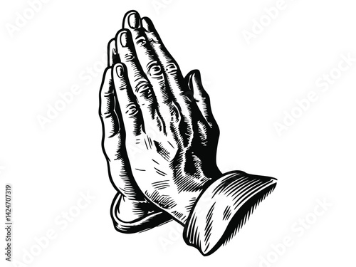 Hands in Prayer Position Silhouette Vector Set: Intricate Designs Symbolizing Reverence and Spiritual Contemplation