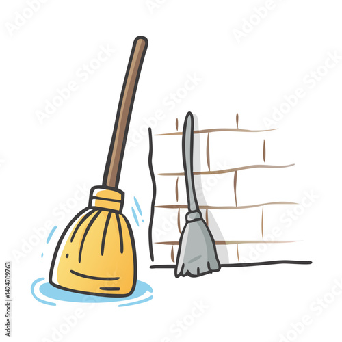 broomstick leaning against wall icon, broomstick leaning against wall vector