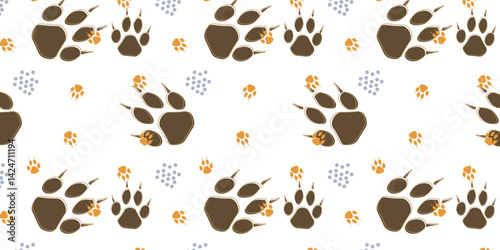 minimalist scatter seamless pattern with fox footprints in multi color for textile, wrapping, fabric and other. animal footprints background.