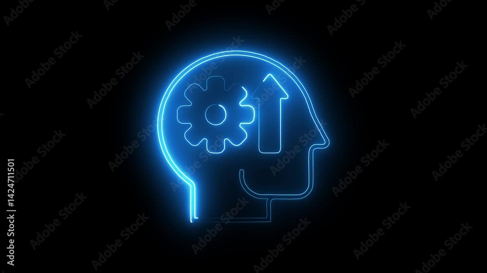 Glowing neon productive icon isolated on black background. HD Video motion graphic animation Glowing neon productive icon isolated on black background. HD Video motion graphic animation
