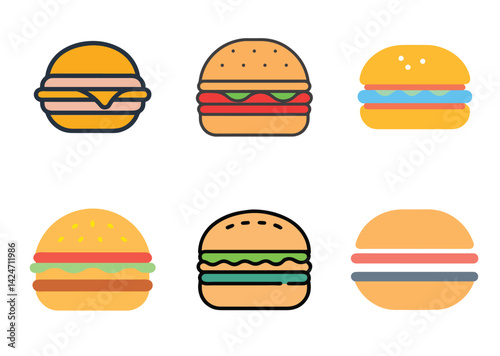 Burger icon Set, Burger Colorful vector Design