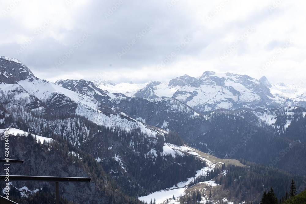 Fototapeta premium View of the snow-capped Alps mountains.