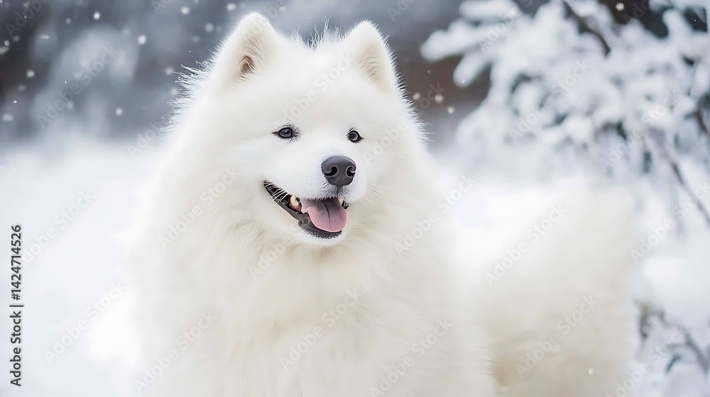 Fototapeta premium Samoyed dog in a winter wonderland