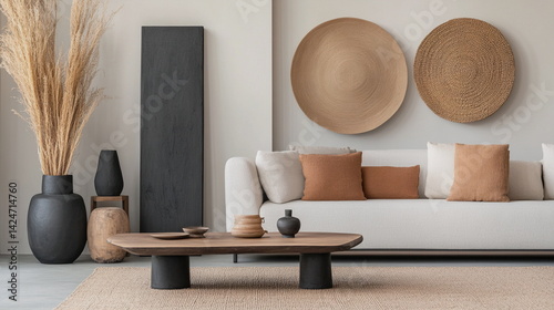 Modern living room interior with stylish decor and neutral tones  
