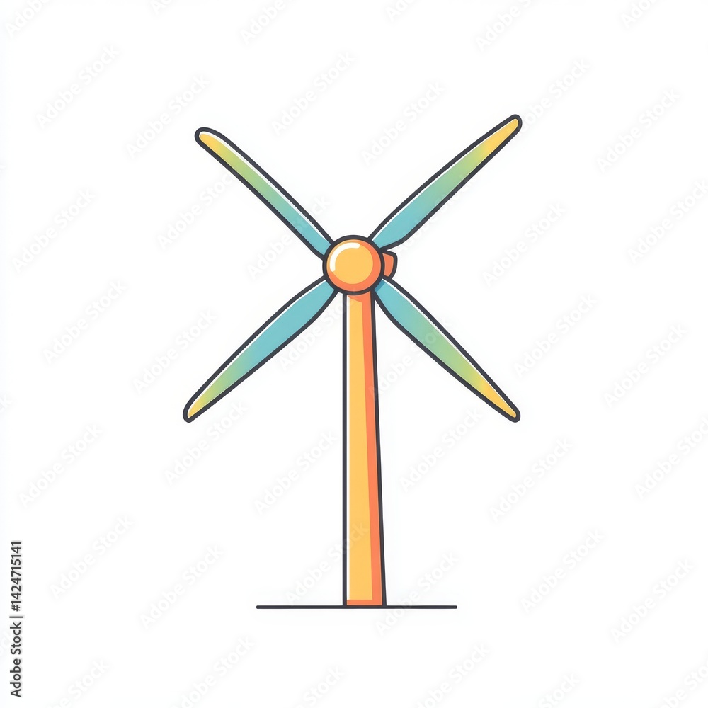 The image features a colorful wind turbine icon, distinguished by its red and green blades, on a clean white background The image features a colorful wind turbine icon, distinguished by its red and green blades, on a clean white background