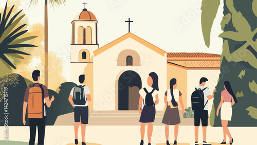 Tourists Visiting a Historic Church During a City Tour