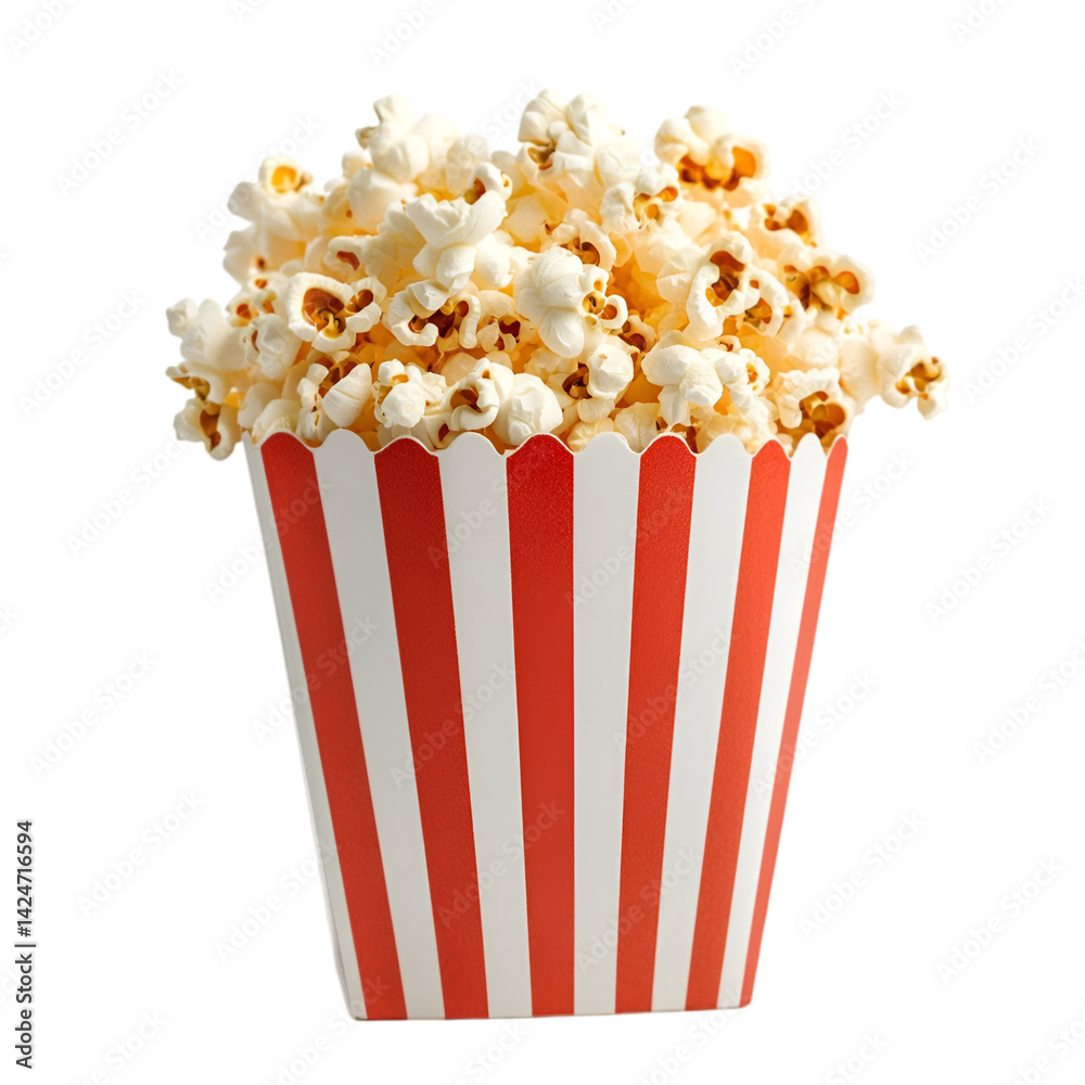 Buttery popcorn in a red and white striped bucket Movie snack time Buttery popcorn in a red and white striped bucket Movie snack time