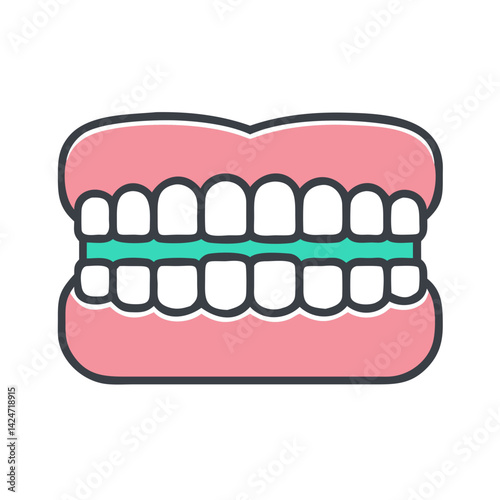 Colorful dentures or false teeth icon on black background