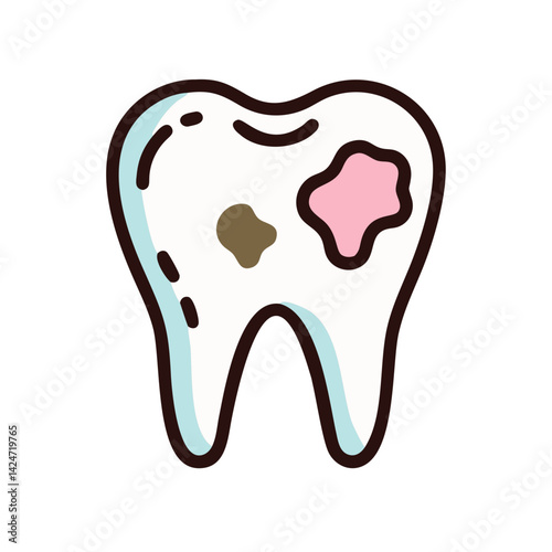 Tooth with cavities isolated on black background illustration