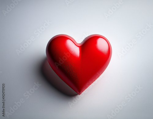 A single, bright red heart symbol rests on a clean white surface, conveying concepts of cardiology, health, love, and the vital importance of the cardiovascular system.