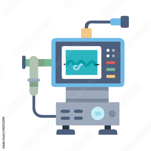 Modern ICU Ventilator Machine on Black Background Illustration