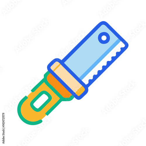 Compact Hacksaw Cartoon Icon: Metal Cutting Tool Design